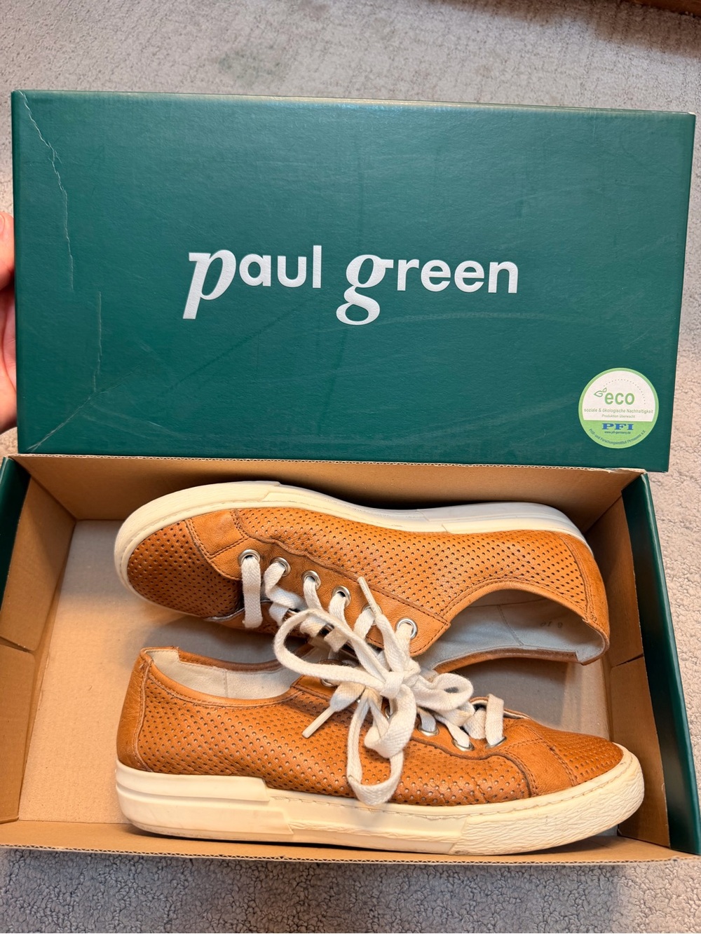 Paul Green Tan Perforated Leather Sneakers